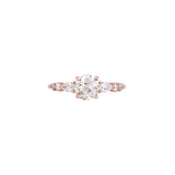 Custom 14K Rose Gold Old Mine Cut Diamond Ring With Pear Shape And Round Brilliant Cut Diamond Accents
