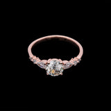 Custom 14K Rose Gold Old Mine Cut Diamond Ring With Pear Shape And Round Brilliant Cut Diamond Accents