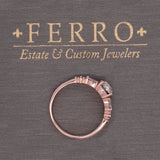 Custom 14K Rose Gold Old Mine Cut Diamond Ring With Pear Shape And Round Brilliant Cut Diamond Accents