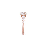 Custom 14K Rose Gold Old Mine Cut Diamond Ring With Pear Shape And Round Brilliant Cut Diamond Accents