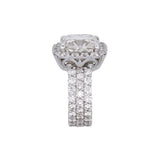 Custom 14K White Gold Cushion Cut Diamond Halo Ring With Three Row Diamond Shank