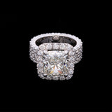Custom 14K White Gold Cushion Cut Diamond Halo Ring With Three Row Diamond Shank