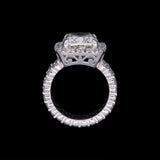 Custom 14K White Gold Cushion Cut Diamond Halo Ring With Three Row Diamond Shank