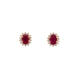 18K Yellow Gold Ruby And Diamond Halo Stud Earrings