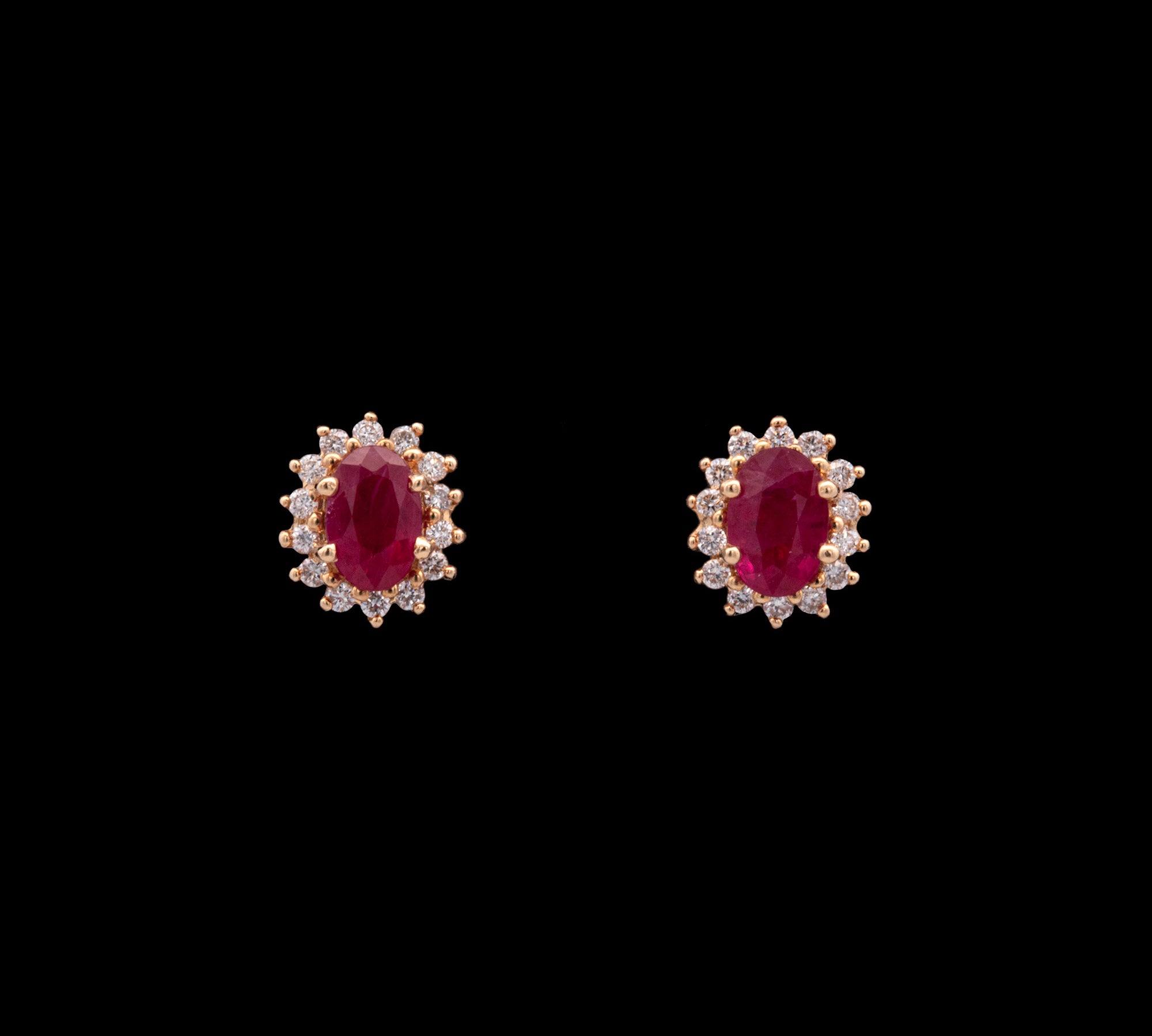 18K Yellow Gold Ruby And Diamond Halo Stud Earrings