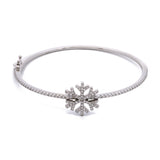 Custom 14K White Gold Diamond Snowflake Bangle Bracelet
