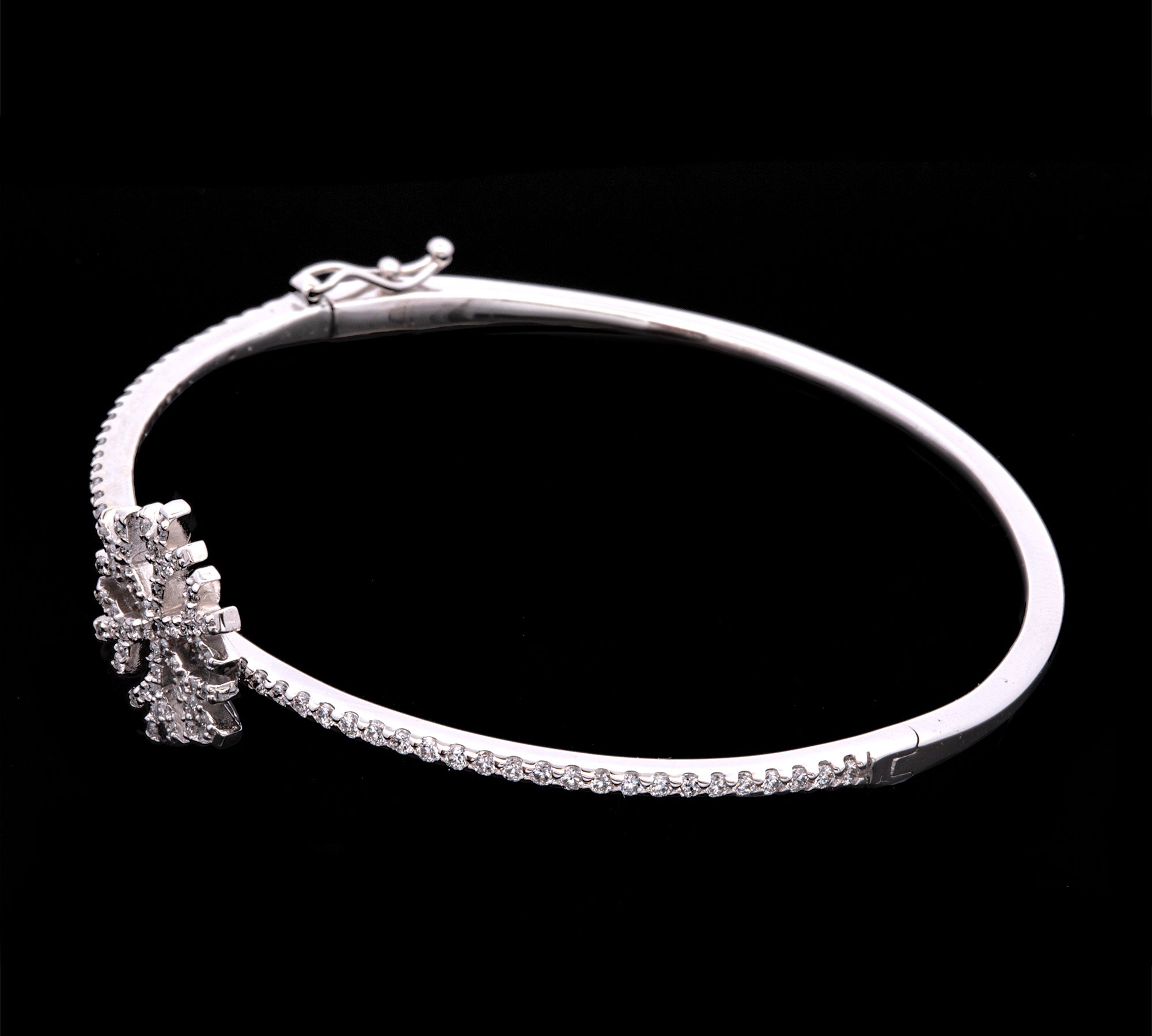 Custom 14K White Gold Diamond Snowflake Bangle Bracelet
