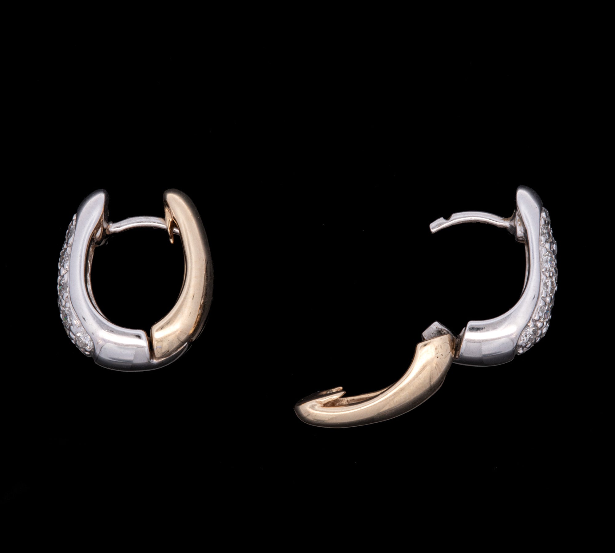 14K Yellow And White Gold Diamond Huggie Earrings