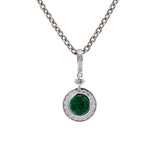 Custom Platinum Bezel Set Round Emerald And Diamond Pendant