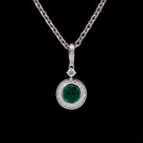 Custom Platinum Bezel Set Round Emerald And Diamond Pendant