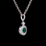 Custom Platinum Bezel Set Round Emerald And Diamond Pendant