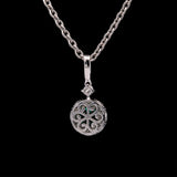 Custom Platinum Bezel Set Round Emerald And Diamond Pendant