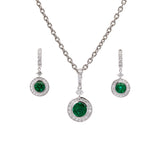 Custom 14K White Gold Bezel Set Emerald And Diamond Huggie Style Earrings