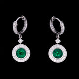 Custom 14K White Gold Bezel Set Emerald And Diamond Huggie Style Earrings