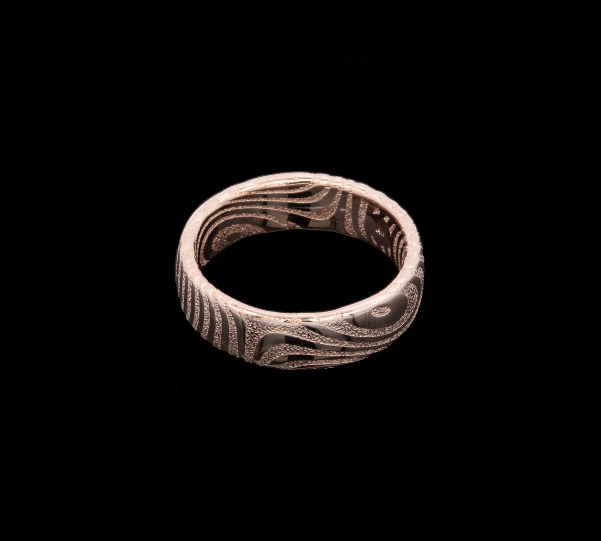Custom 14K Yellow Gold 6mm Wide "Damascus" Patterns Wedding Band