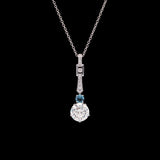 Custom Platinum Art Deco Inspired Dimond And Aquamarine Drop Pendant With 18 Inch Chain