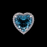 Custom 14K White Gold Heart Shape Blue Topaz Pendant With Diamond Halo