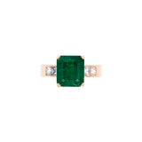 Custom 18K Yellow Gold Emerald And Bezel Set Princess Cut Diamond Ring