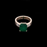 Custom 18K Yellow Gold Emerald And Bezel Set Princess Cut Diamond Ring