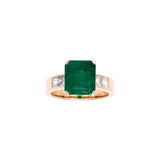 Custom 18K Yellow Gold Emerald And Bezel Set Princess Cut Diamond Ring