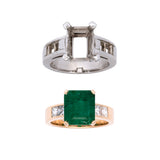 Custom 18K Yellow Gold Emerald And Bezel Set Princess Cut Diamond Ring