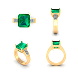 Custom 18K Yellow Gold Emerald And Bezel Set Princess Cut Diamond Ring