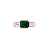 Custom 18K Yellow Gold Bezel Set Emerald Cut Emerald And Emerald Cut Diamond Ring