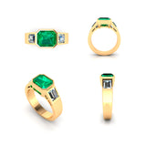 Custom 18K Yellow Gold Bezel Set Emerald Cut Emerald And Emerald Cut Diamond Ring