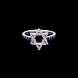 Custom 18K White Gold Diamond And Sapphire "Star Of David" Ring