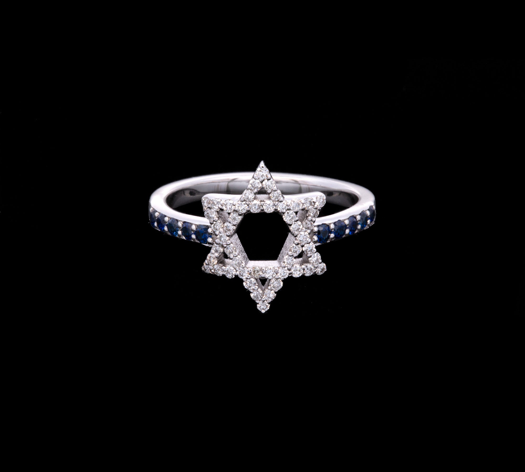 Custom 18K White Gold Diamond And Sapphire "Star Of David" Ring