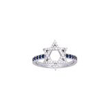 Custom 18K White Gold Diamond And Sapphire "Star Of David" Ring