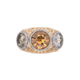 Custom 18K Yellow Gold And Platinum Old European Cut Diamond Ring With Victorian Style Scroll Work