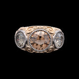 Custom 18K Yellow Gold And Platinum Old European Cut Diamond Ring With Victorian Style Scroll Work
