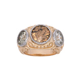 Custom 18K Yellow Gold And Platinum Old European Cut Diamond Ring With Victorian Style Scroll Work
