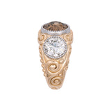 Custom 18K Yellow Gold And Platinum Old European Cut Diamond Ring With Victorian Style Scroll Work