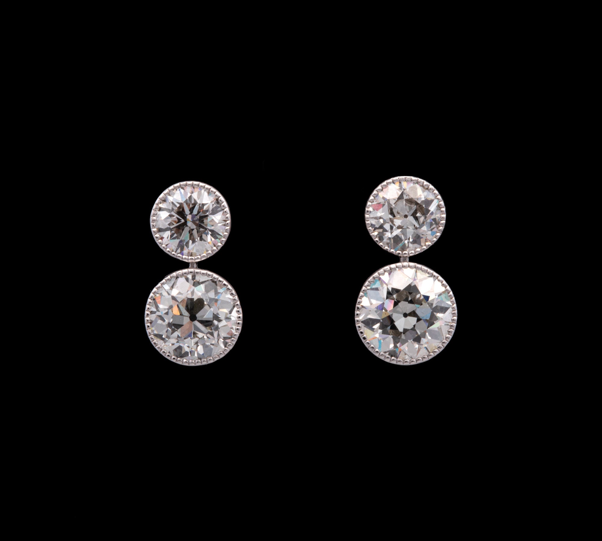 Custom 18K White Gold Old Mine Cut Diamond Stud Earrings
