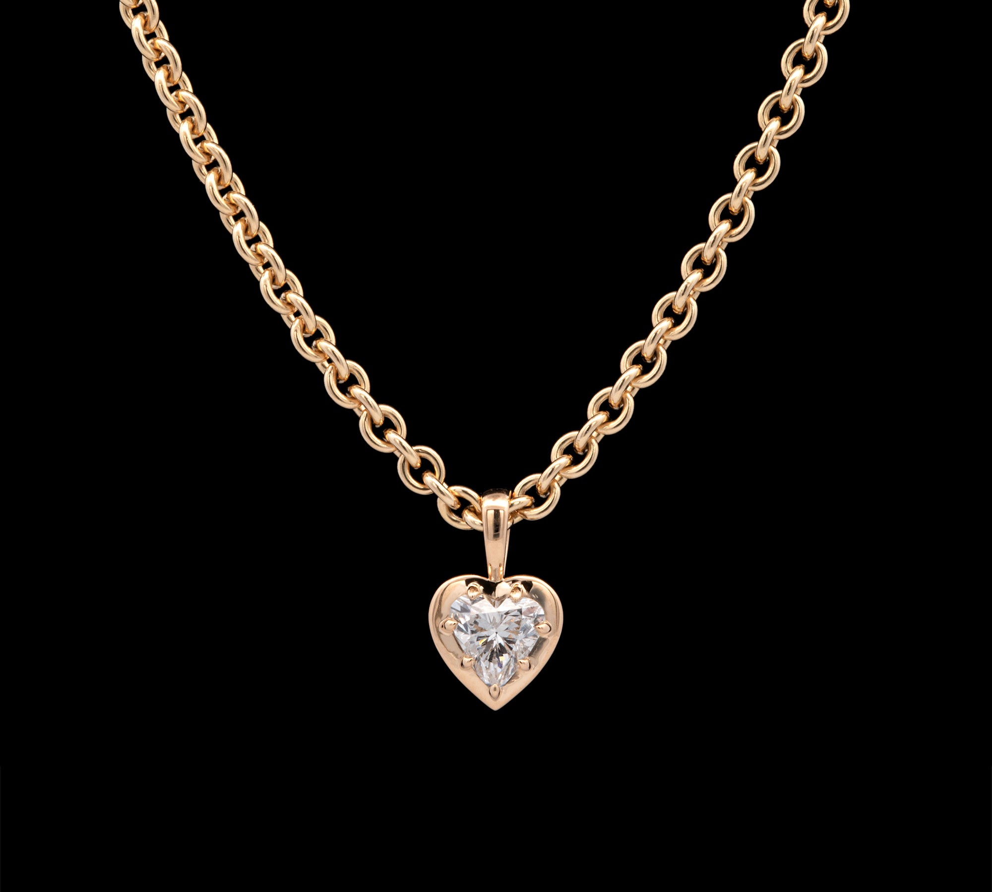 Custom 18K Yellow Gold Seven Prong Bezel Set Diamond Heart Pendant