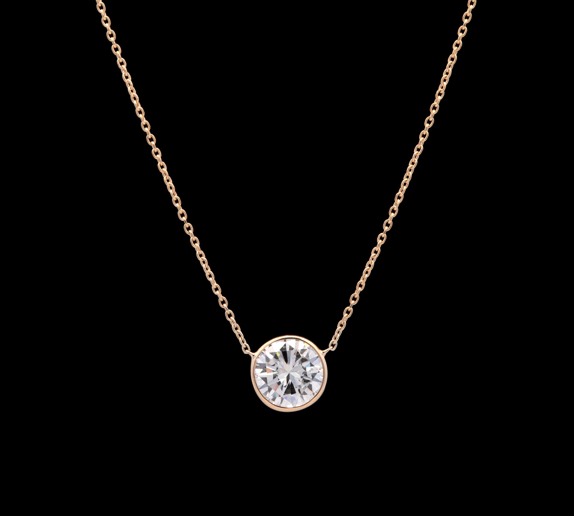14K Yellow Gold Bezel Set Diamond Solitaire Necklace, 18 Inches