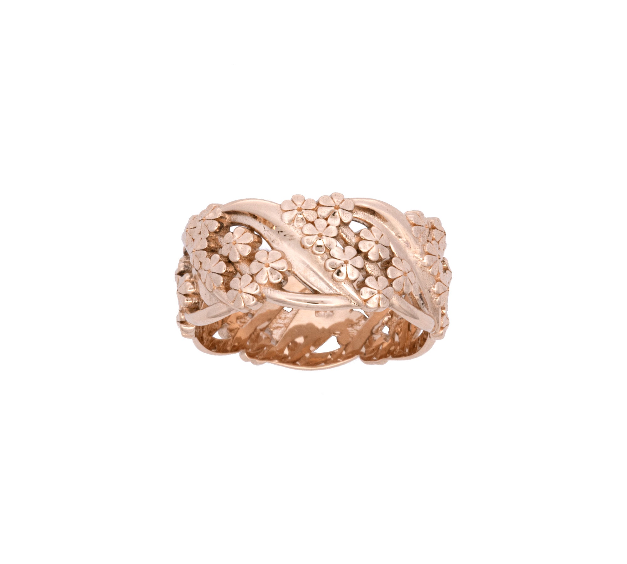 Custom 14K Yellow Gold 8.7mm Wide  Floral Eternity Wedding Band