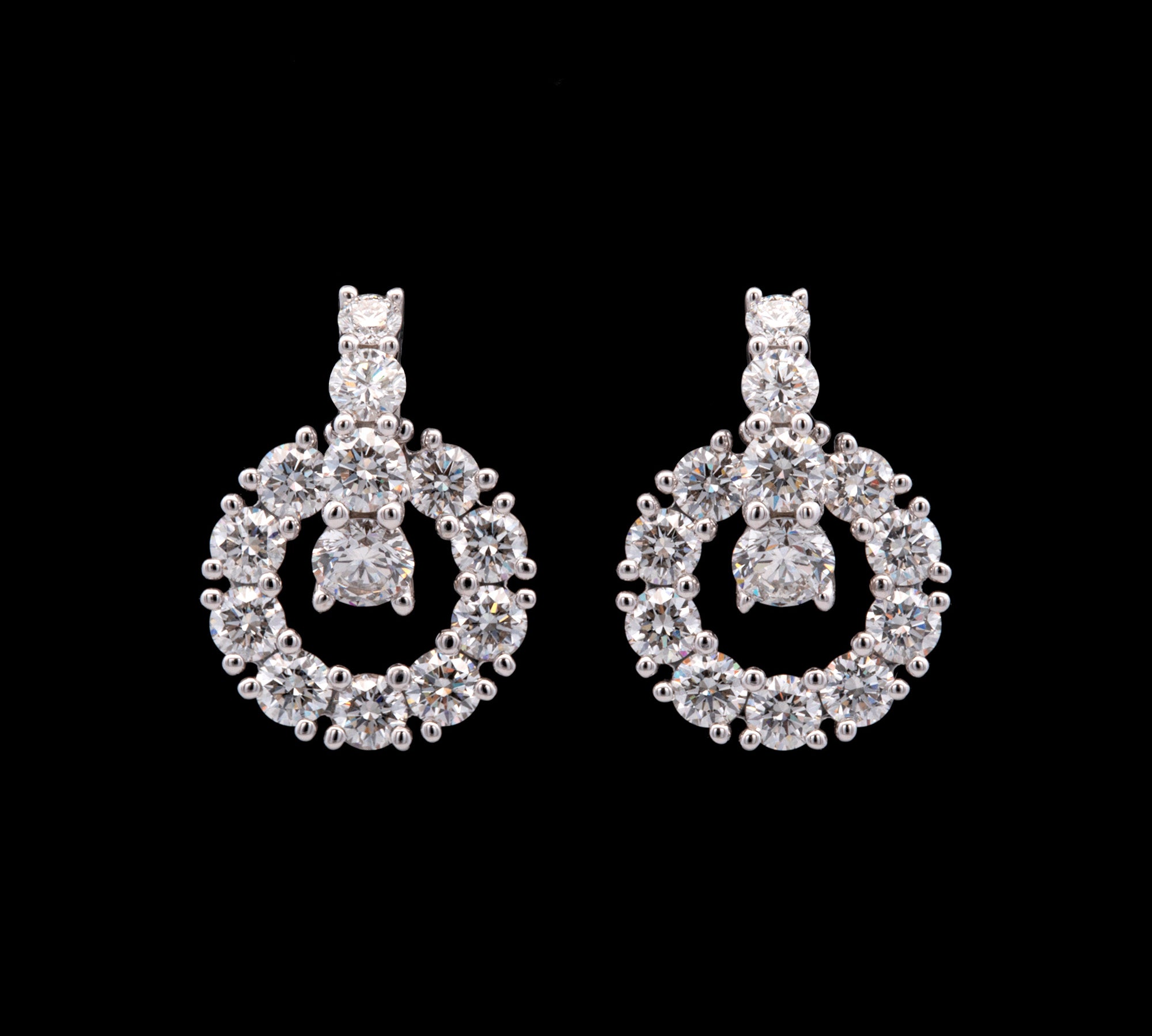 Custom 18K White Gold Circle Drop Earrings