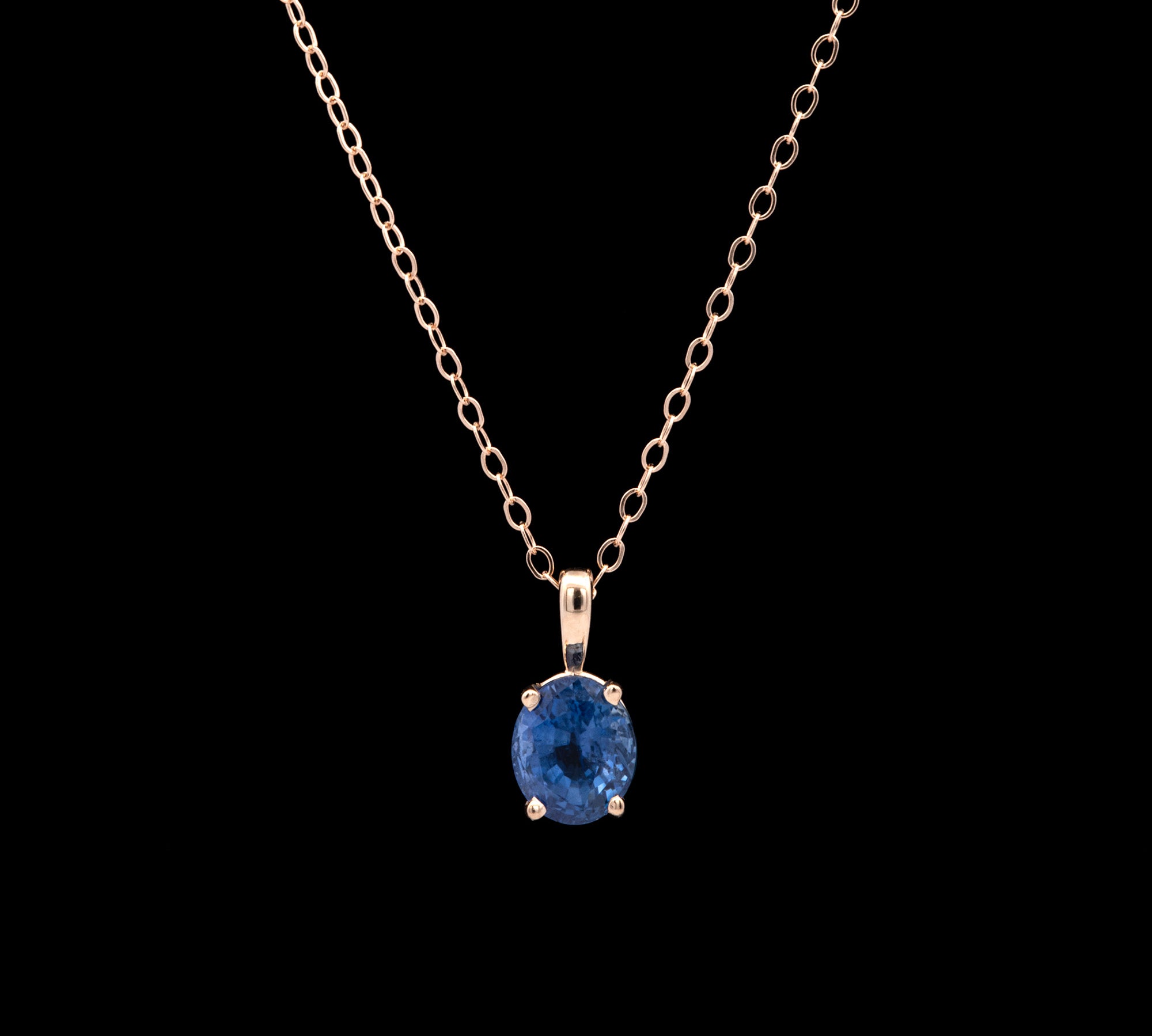 14K Yellow Gold Oval Sapphire Pendant With 18 Inch Cable Chain