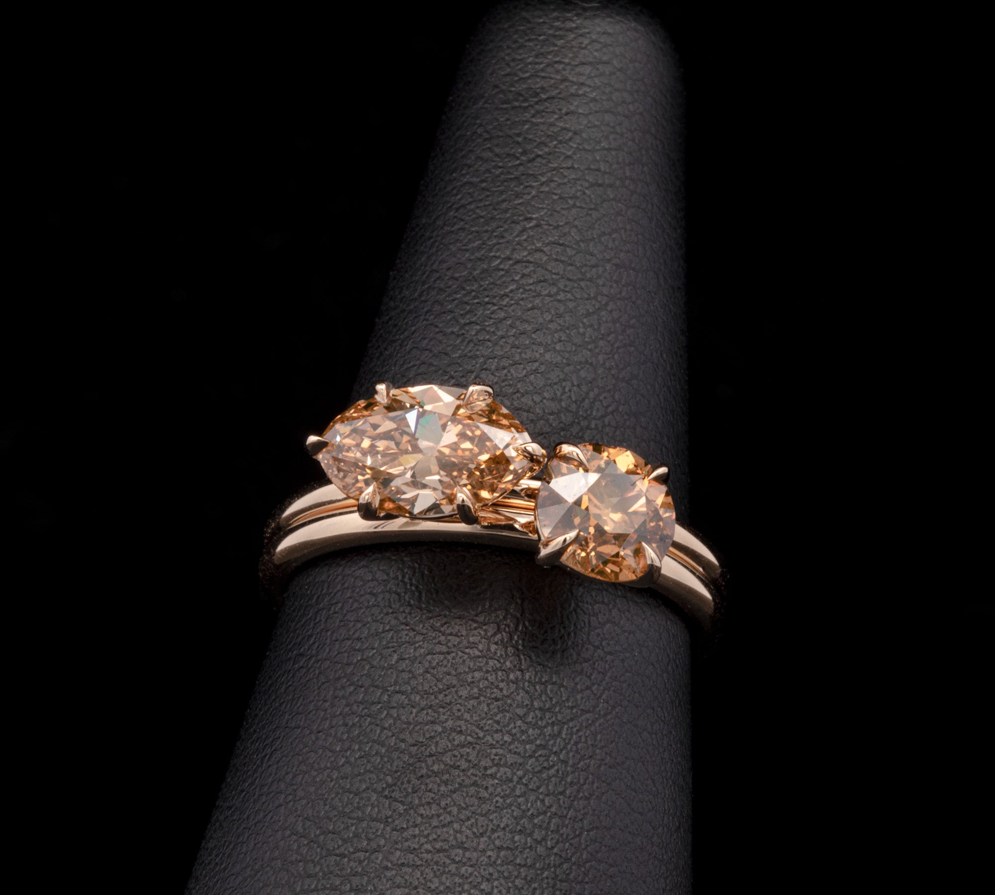 Custom 18K Yellow Gold Marquise And Round Diamond Stacking Rings