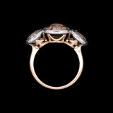 Custom 18K Yellow Gold And Platinum Bezel Set Three Old European Cut Diamond Ring