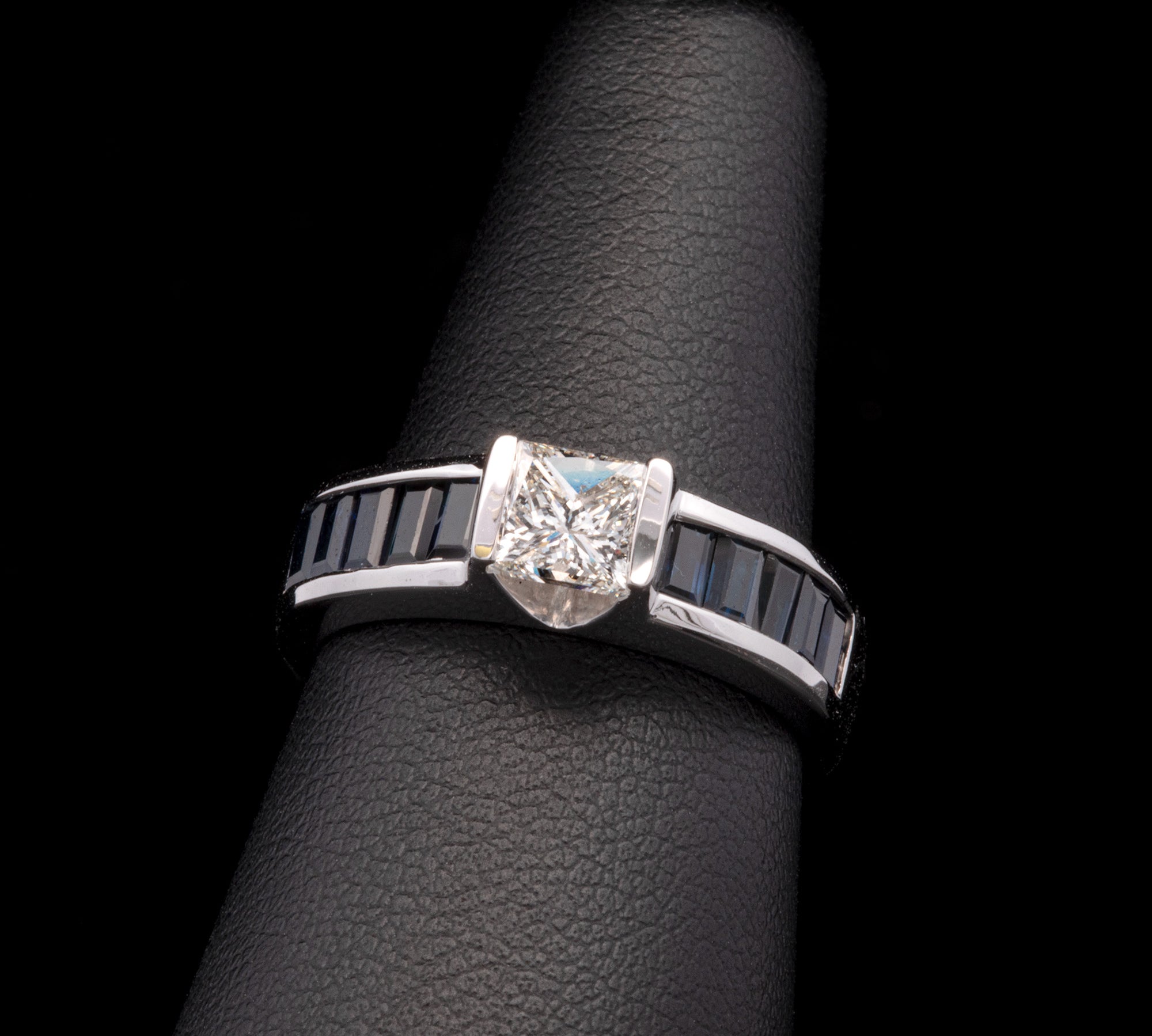 Restoration Of 14K White Gold Princess Cut Diamond And Channel Set Sapphire Ring