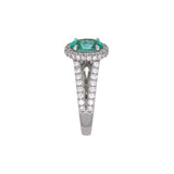 Custom Platinum Cuprian Tourmaline And Diamond Halo Ring With Diamond Split Shank