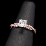 Custom 14K Rose And White Gold Princess Cut Diamond Engagement Ring With Closed Twist Shank