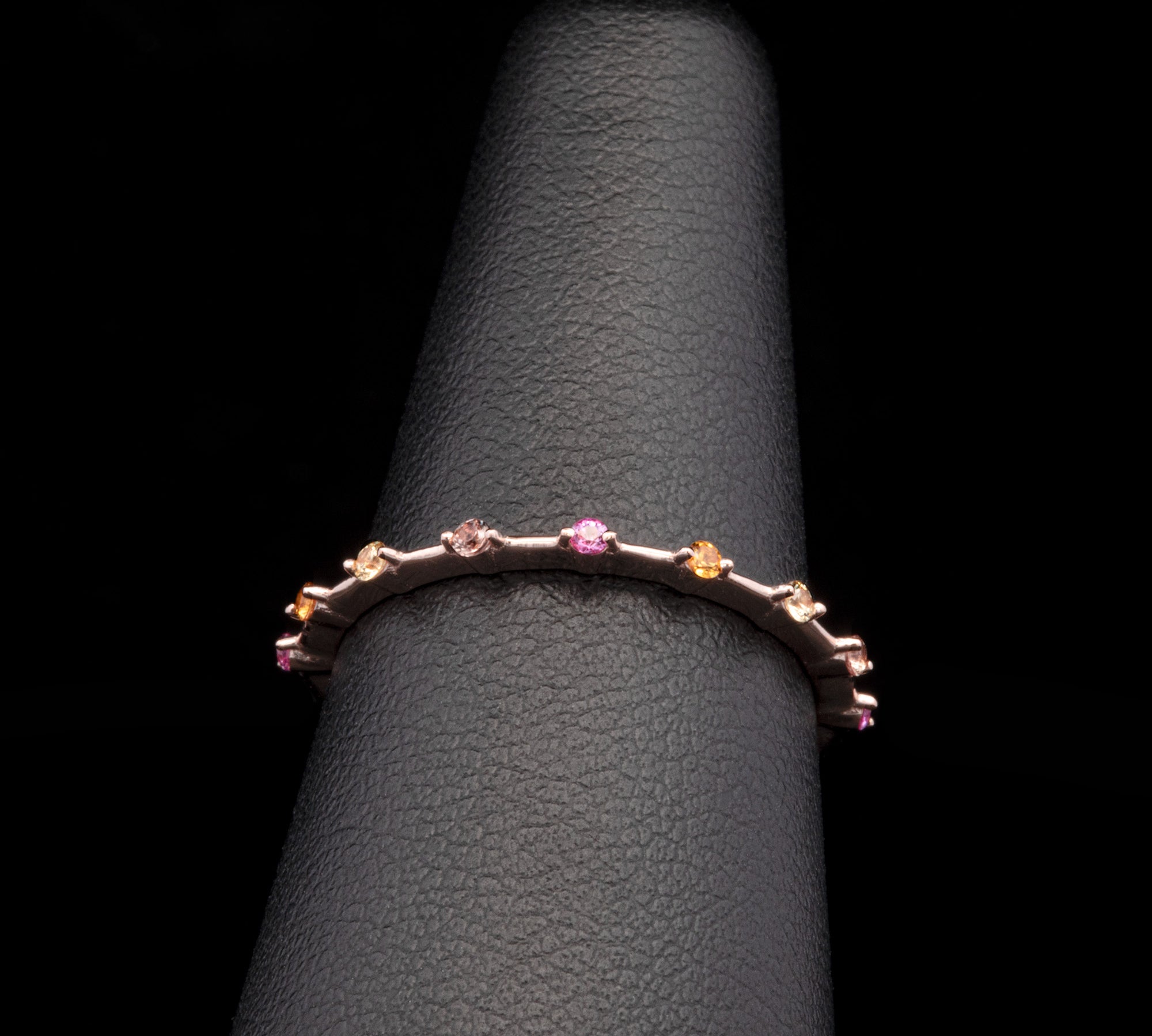 Custom 14K Rose Gold Nine Mixed Color Sapphire Band