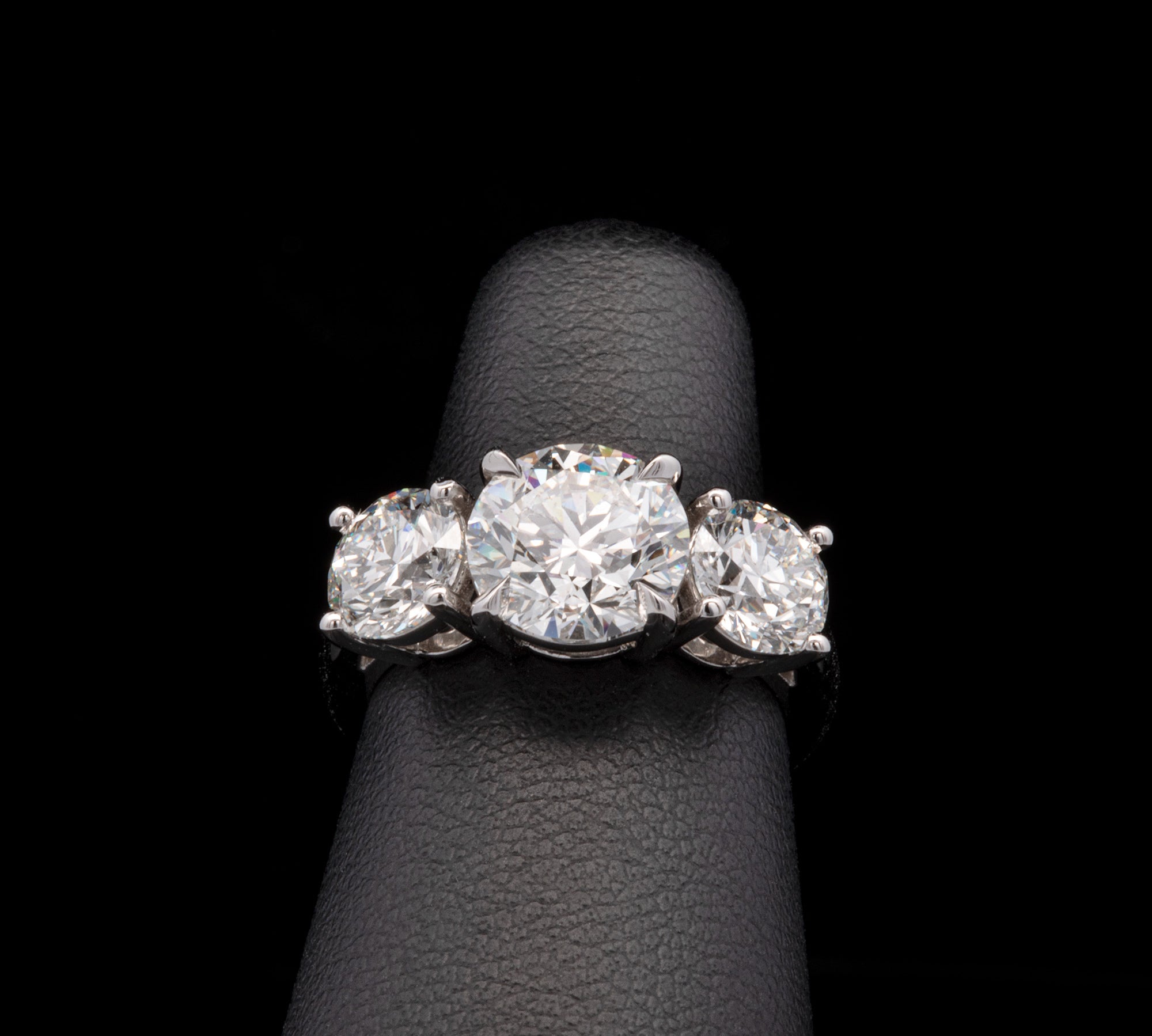 Custom Platinum 3.61ctw Round Brilliant Cut Three Stone Diamond Ring