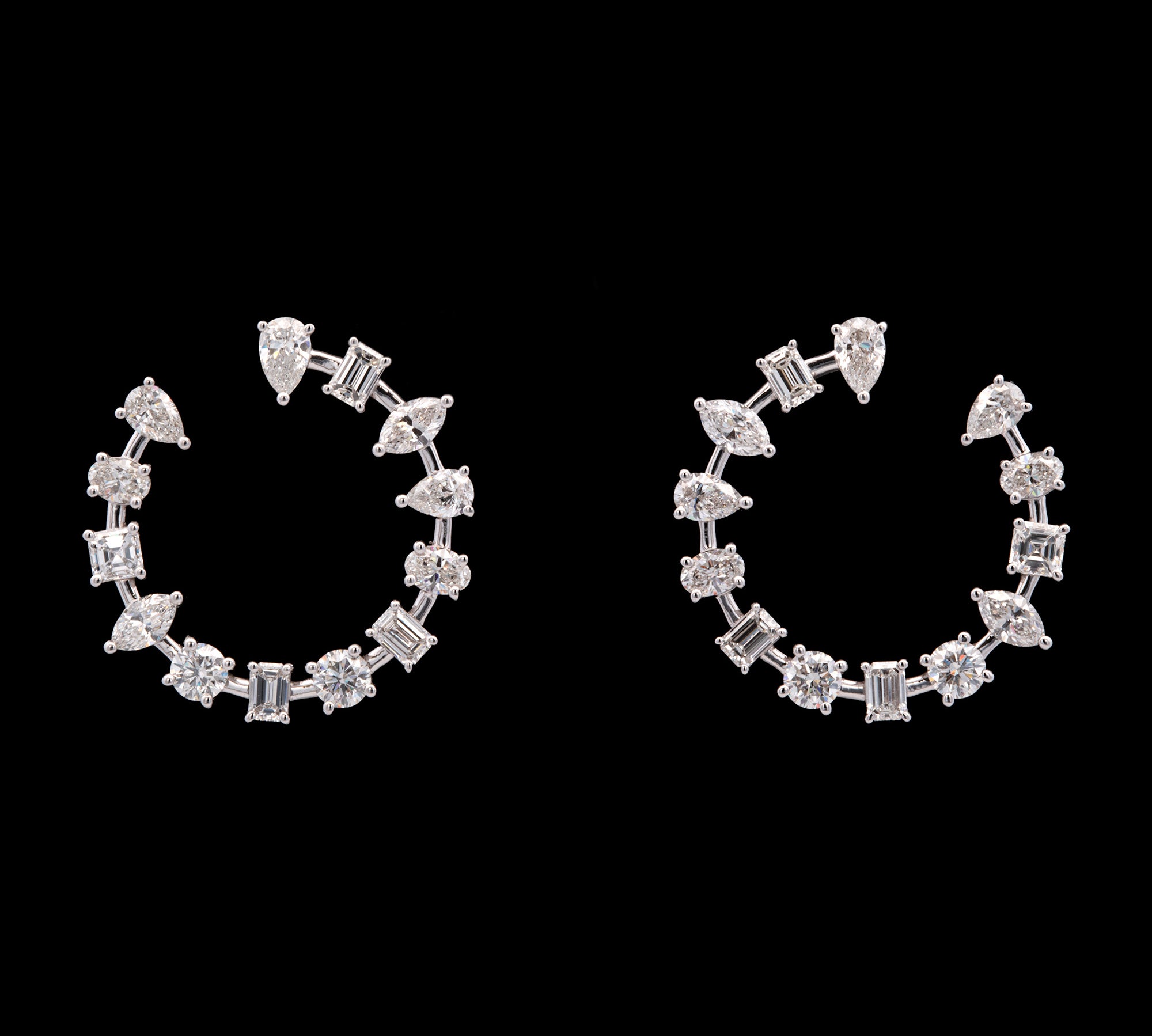 Custom 18K White Gold 4.32ctw Mixed Cut Diamond Hoop Earrings