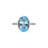 Custom 14K Yellow Gold Half Bezel Set Oval Aquamarine Ring With Diamond Accents